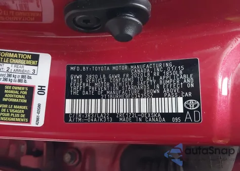 2015 Toyota Corolla S Premium from USA, damaged, VIN 2T1BURHE9FC343552